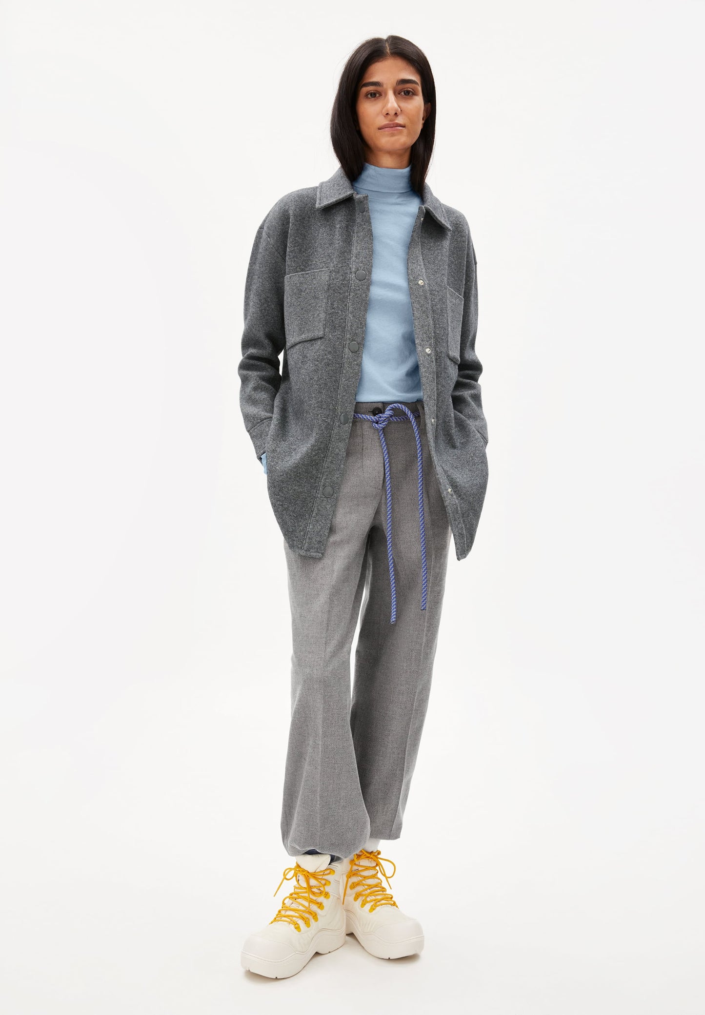 Veste molletonnée grise en coton et laine bio - almaraa mid grey melange-oatmilk