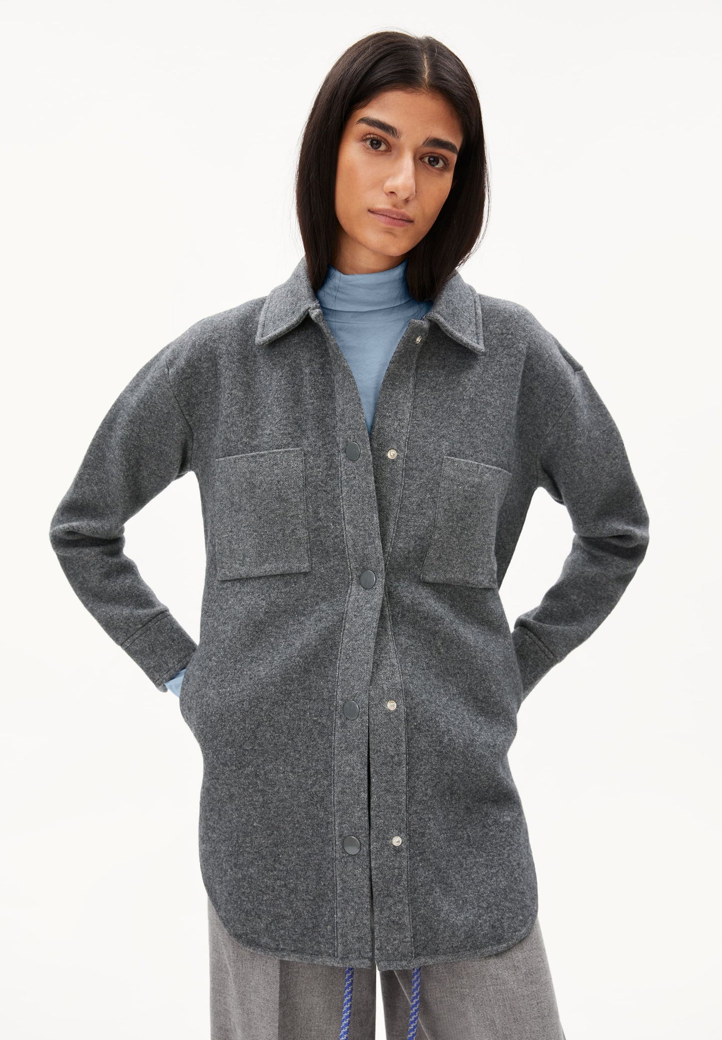 Veste molletonnée grise en coton et laine bio - almaraa mid grey melange-oatmilk