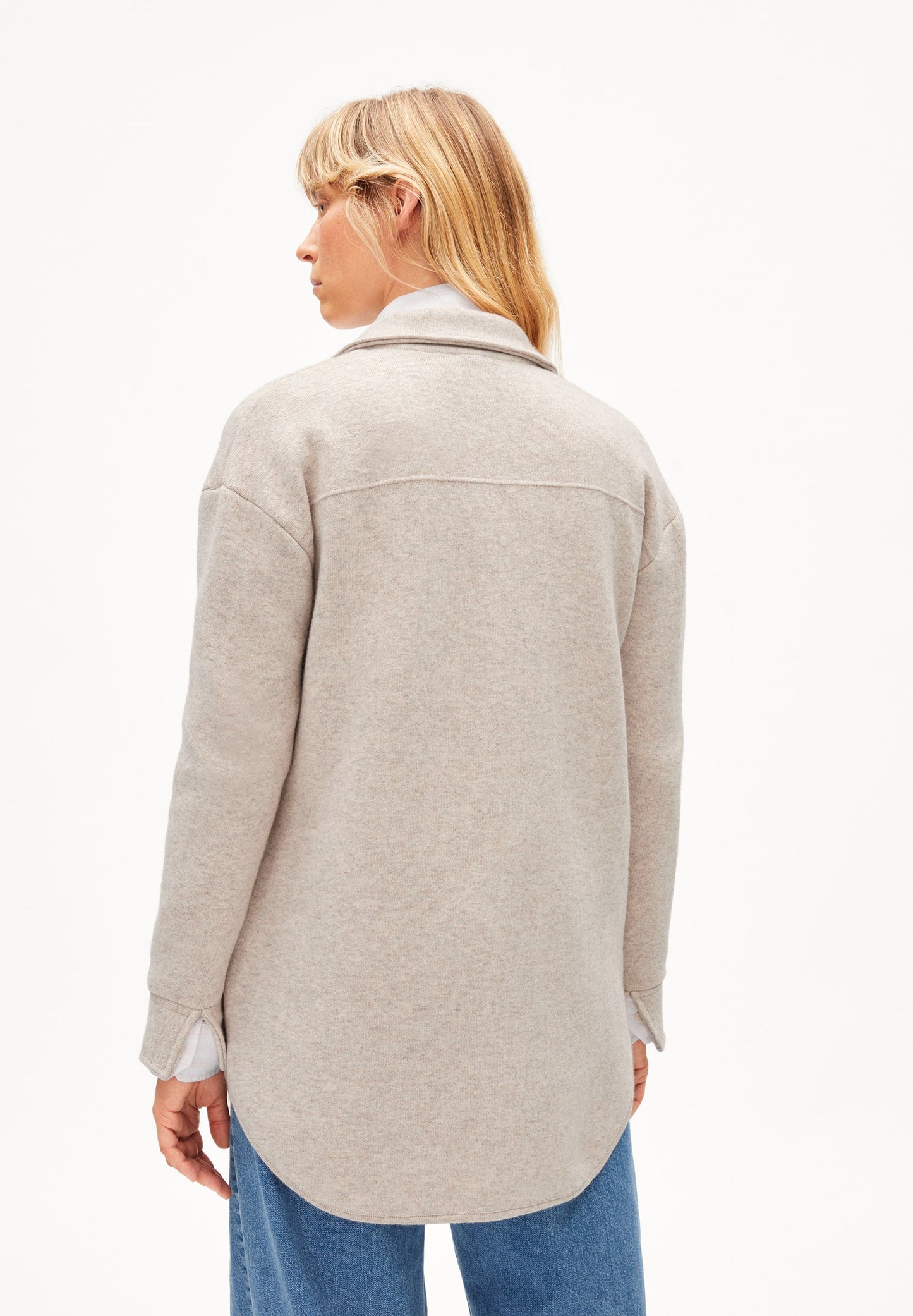 Veste molletonnée beige en coton et laine bio - almaraa light caramel melange-oatmilk