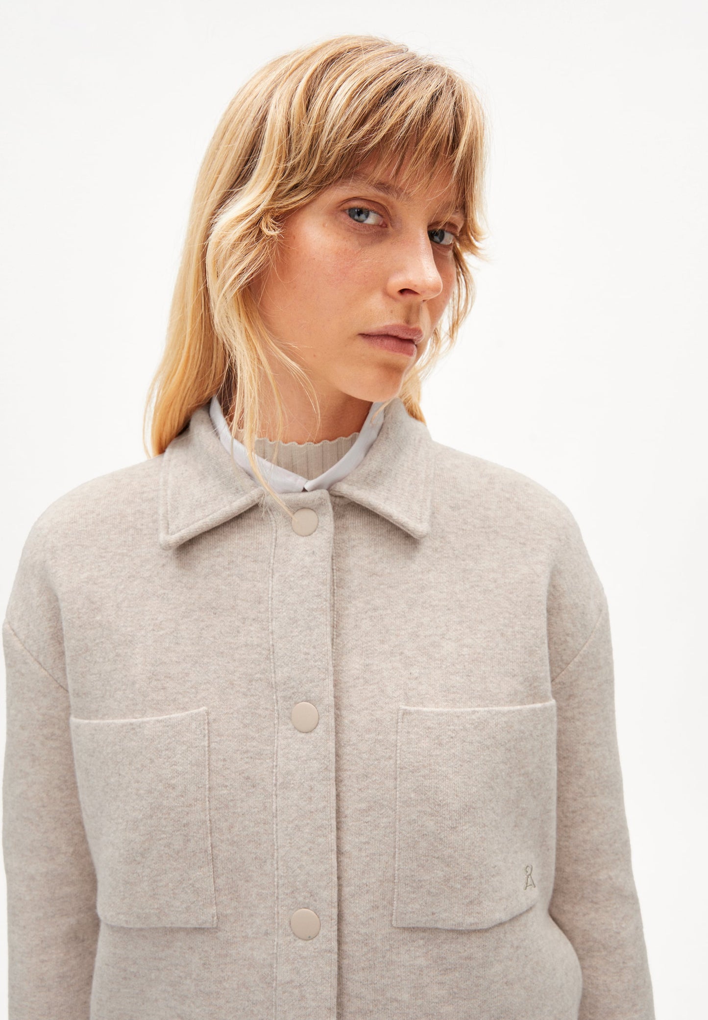Veste molletonnée beige en coton et laine bio - almaraa light caramel melange-oatmilk