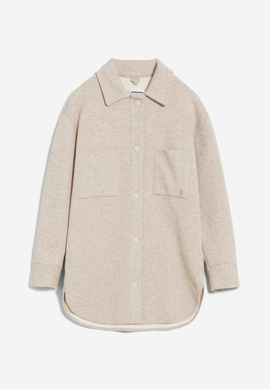 Veste molletonnée beige en coton et laine bio - almaraa light caramel melange-oatmilk