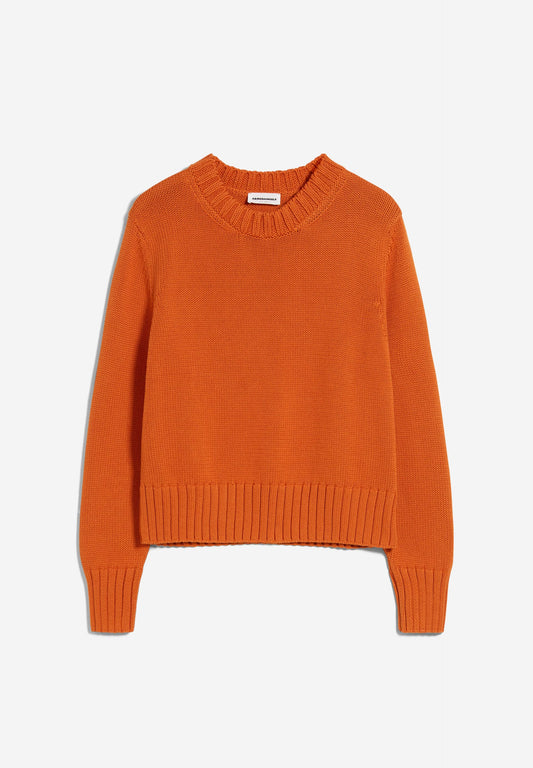 Pull ample orange tricoté en coton bio - amaliaa compact burnt
