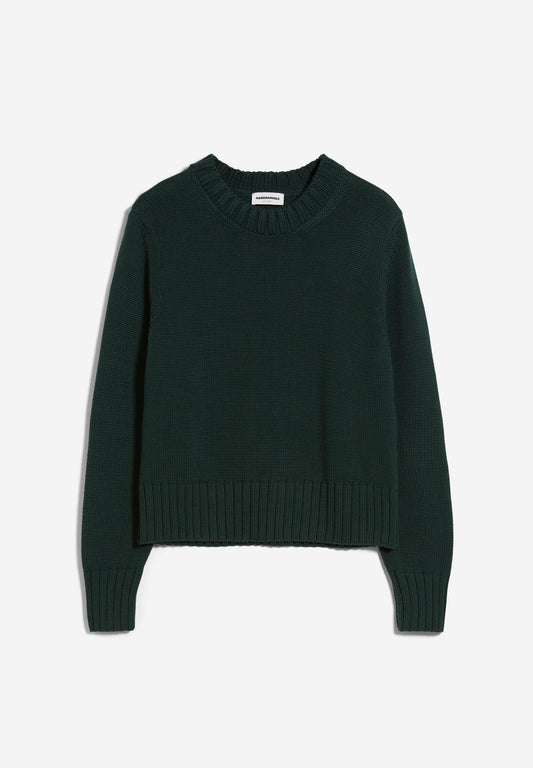 Pull ample vert foncé en coton bio - amaliaa compact dark scarab