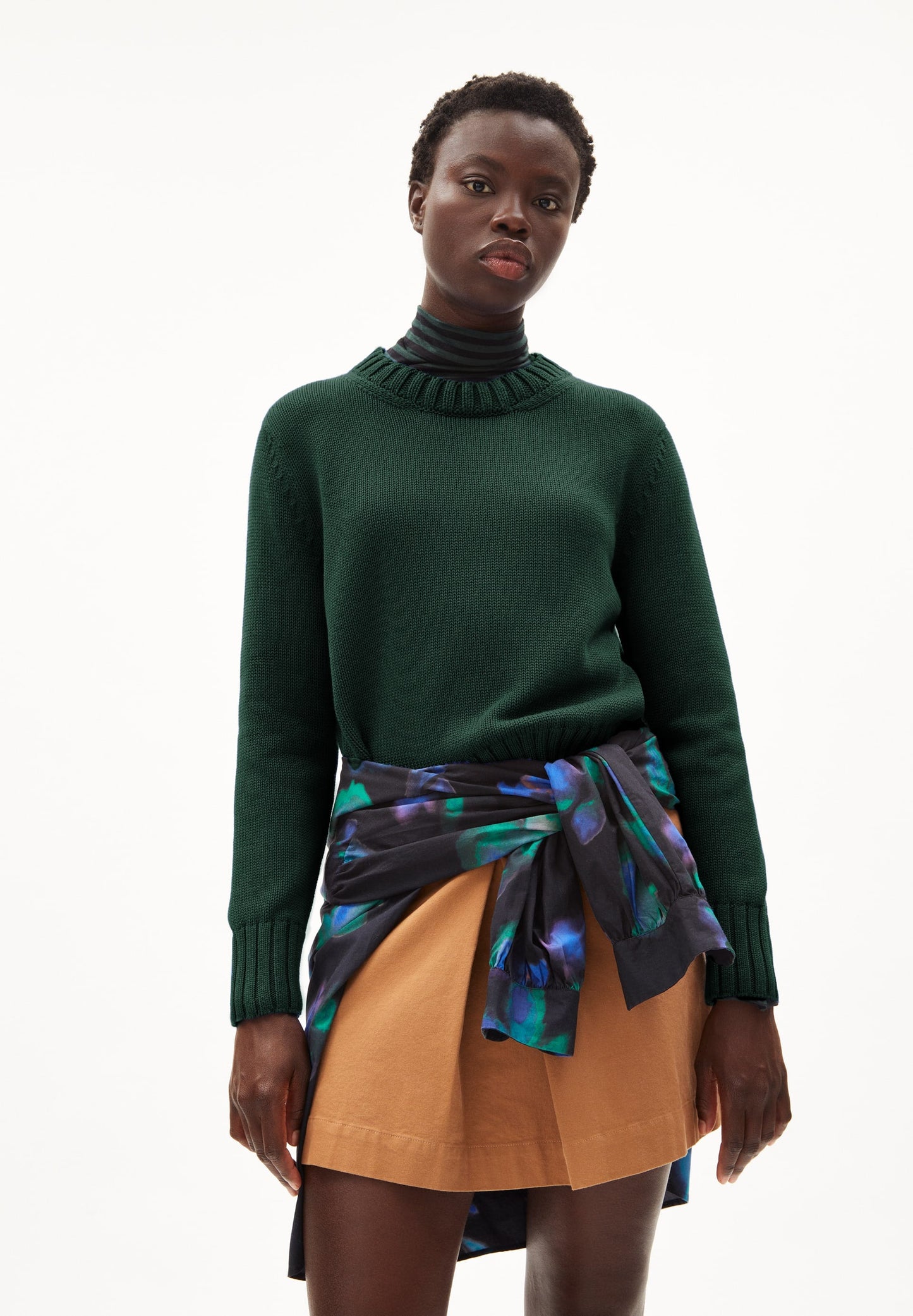 Pull ample vert foncé en coton bio - amaliaa compact dark scarab