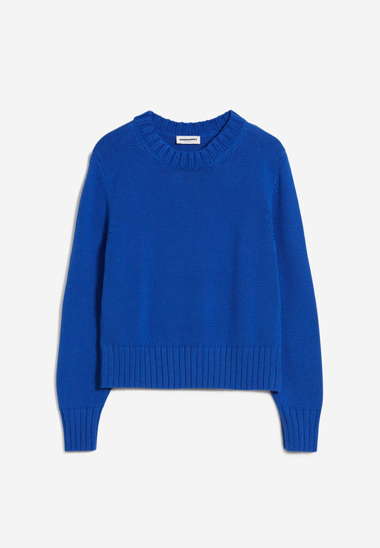 Pull ample bleu klein tricoté en coton bio - amaliaa compact dynamo blue