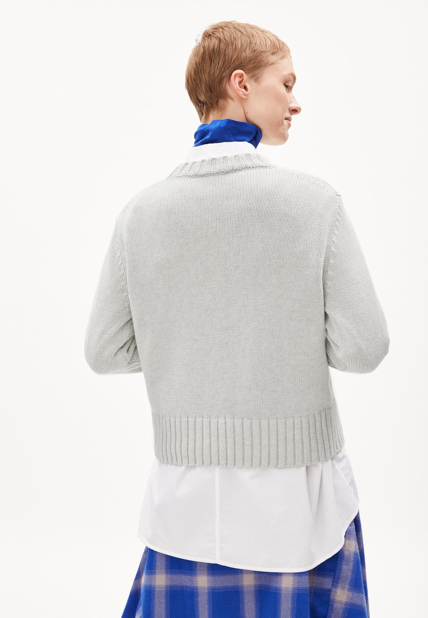 Pull gris clair maille en coton bio - amaliaa compact light grey melange