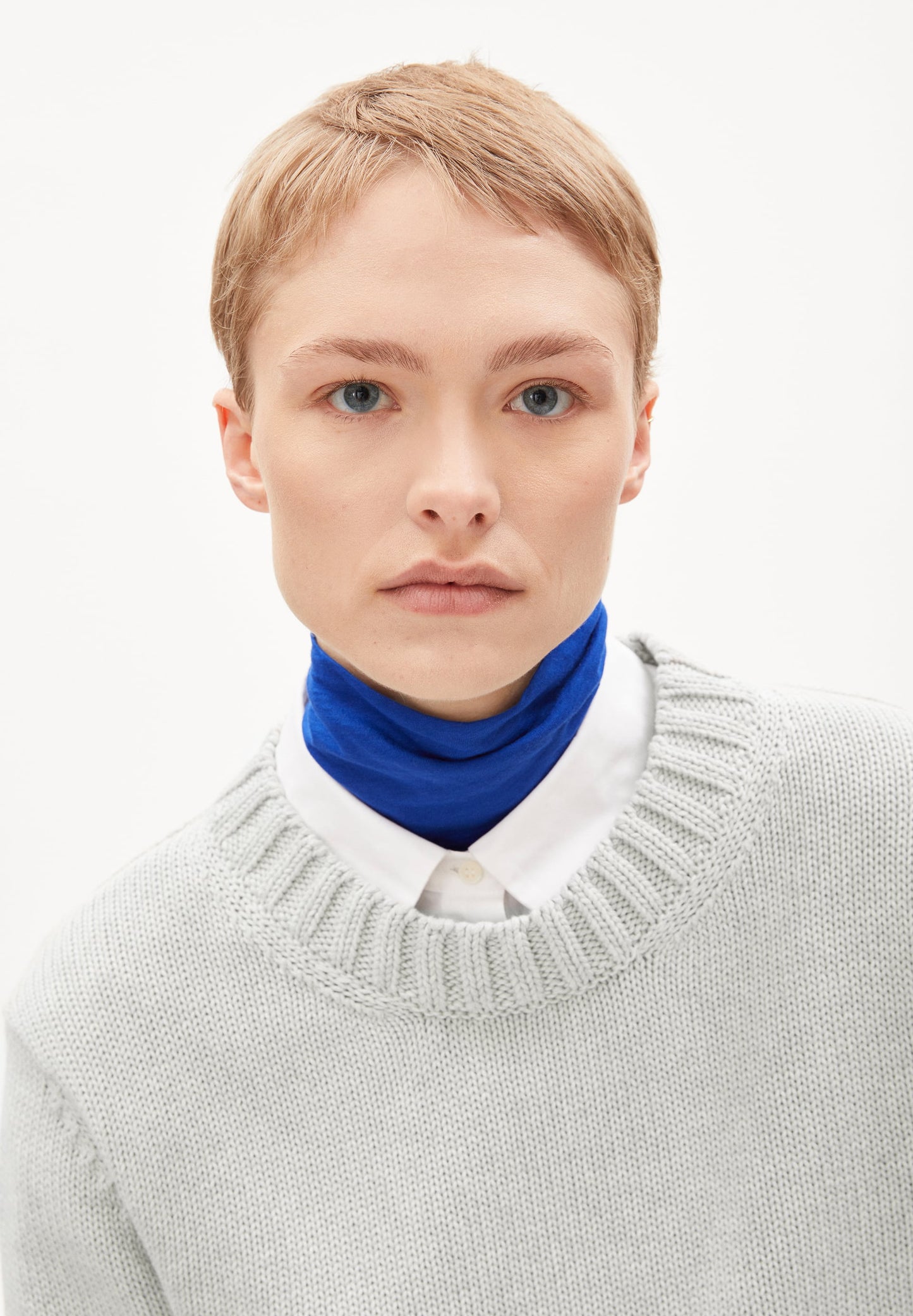 Pull gris clair maille en coton bio - amaliaa compact light grey melange