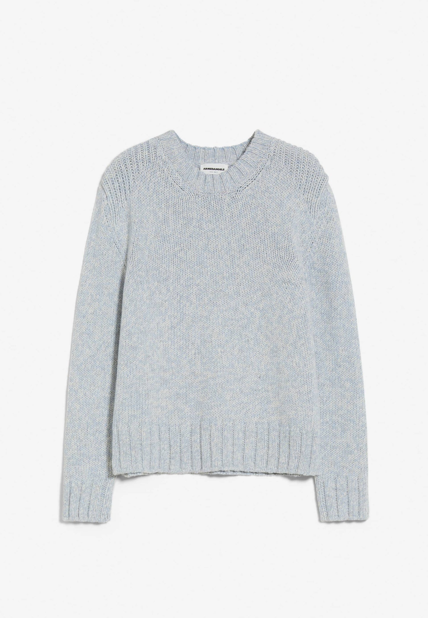 Pull mail bleu ciel mélangé en laine bio et recyclée - amaliaa leopard seafoam-oatmilk