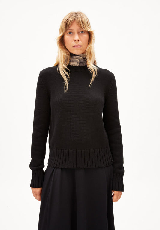 Pull col rond en coton bio | noir "amaliaas compact black"