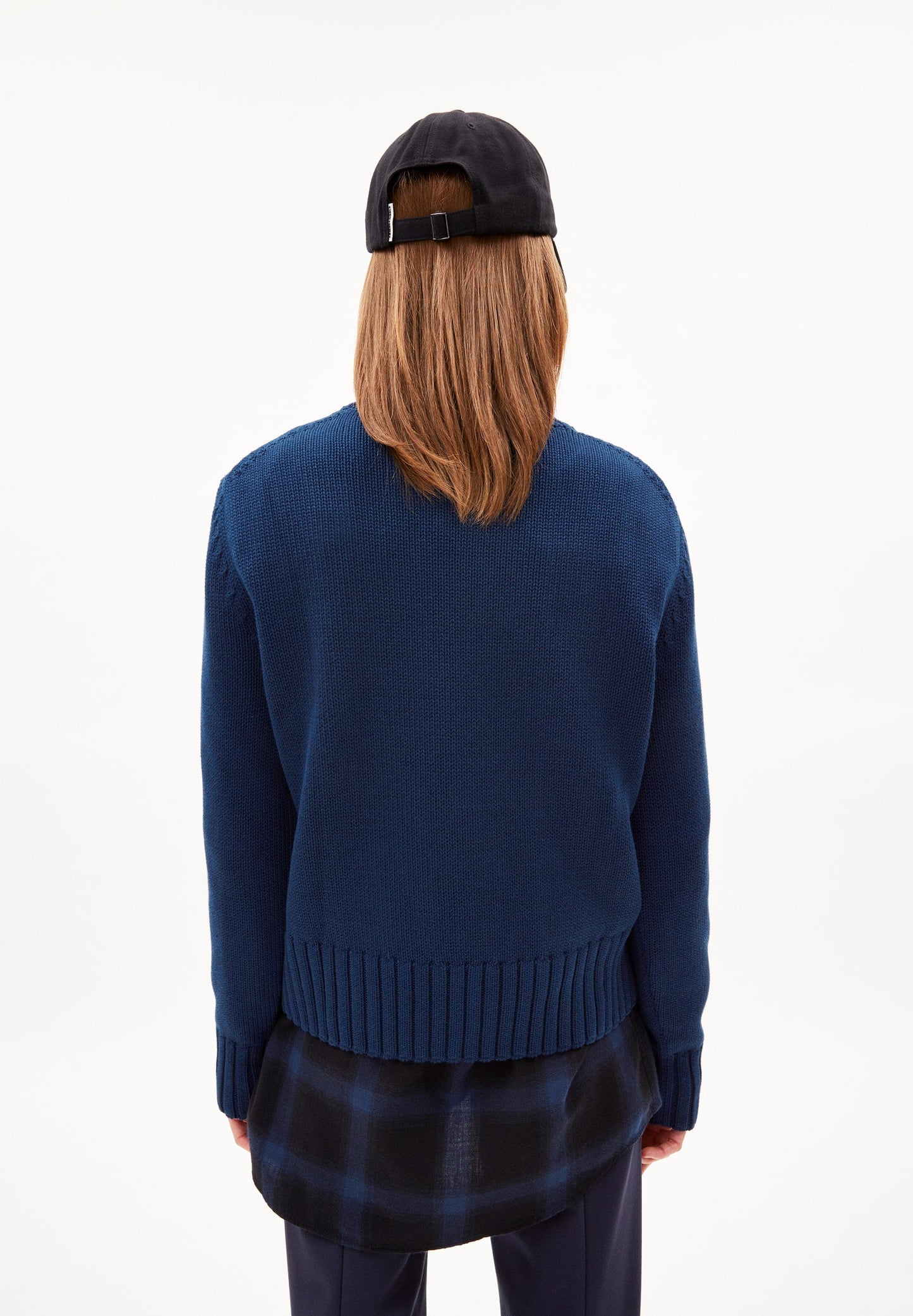 Pull col rond en coton bio | marine "amaliaas compact deep sea blue"