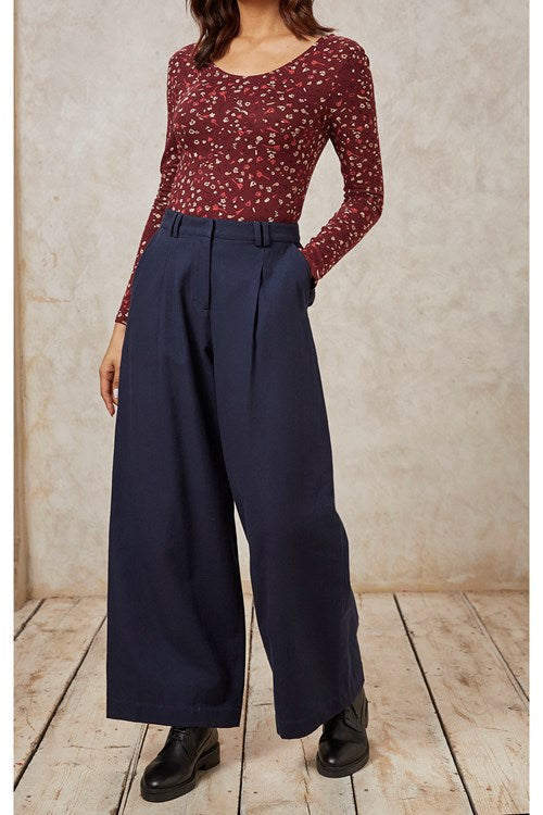 Pantalon à pinces ample marine en coton bio - amita trousers navy