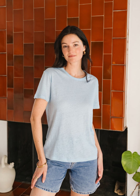 T-shirt lin upcyclé | bleu ciel | Bleu ciel