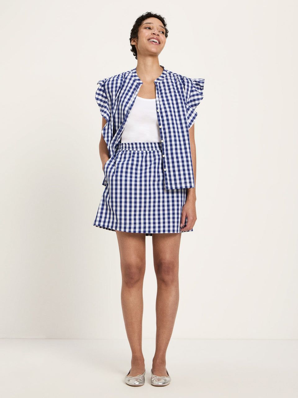 Jupe en coton bio | vichy bleu | Blue-white
