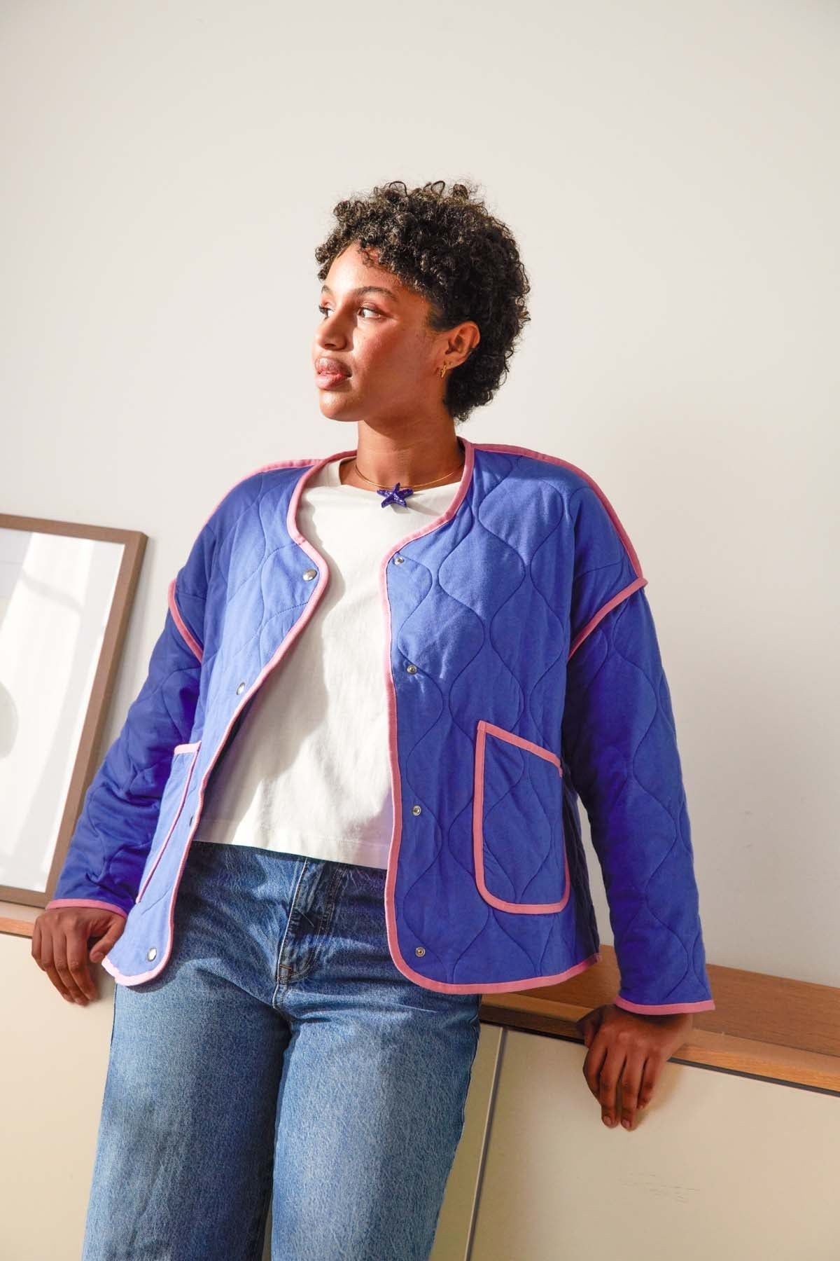 Veste matelassée coton bio | bleu et rose  | Bleu