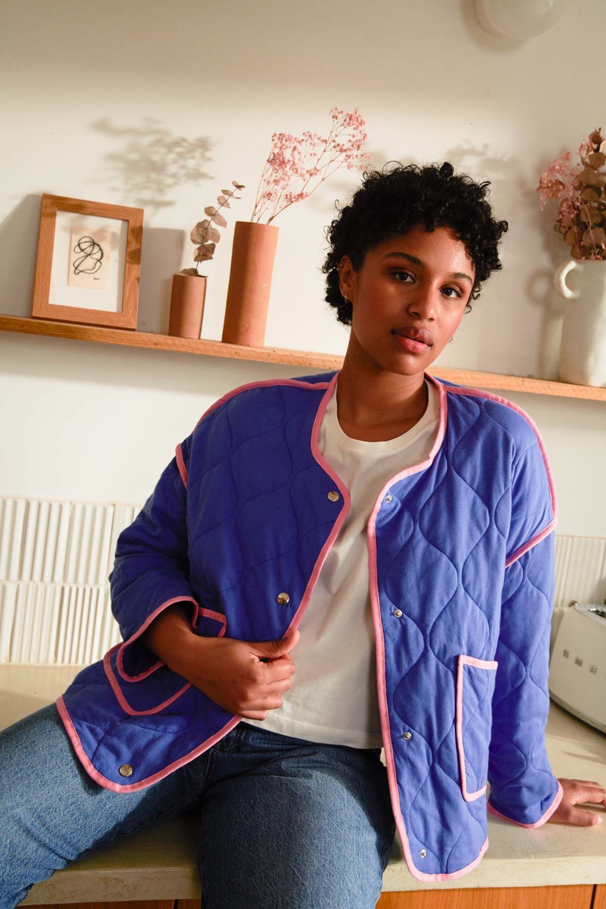 Veste matelassée coton bio | bleu et rose  | Bleu