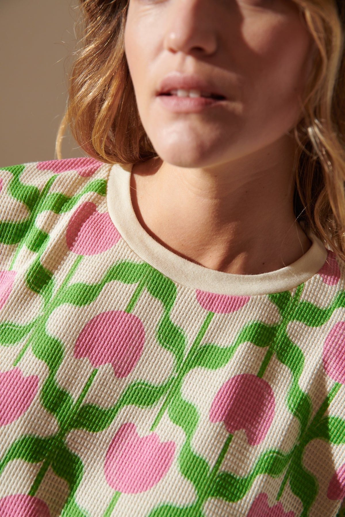 Pyjama gaufré coton bio | tulipes rose  | Rose
