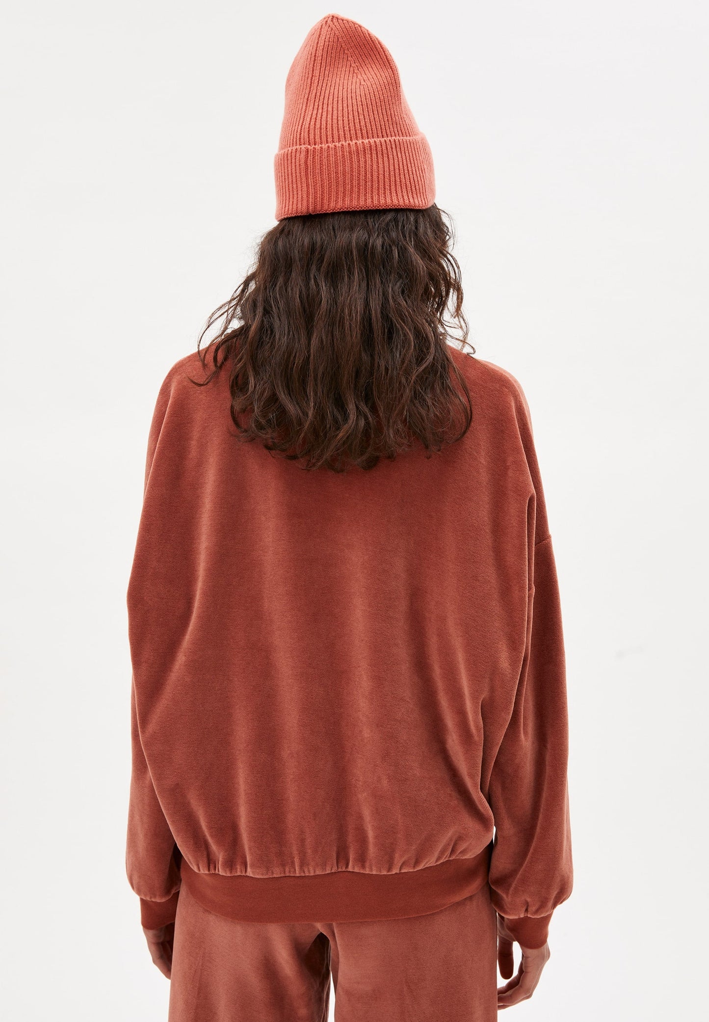 Sweatshirt velours vieux rose en coton bio - andaa copper glow