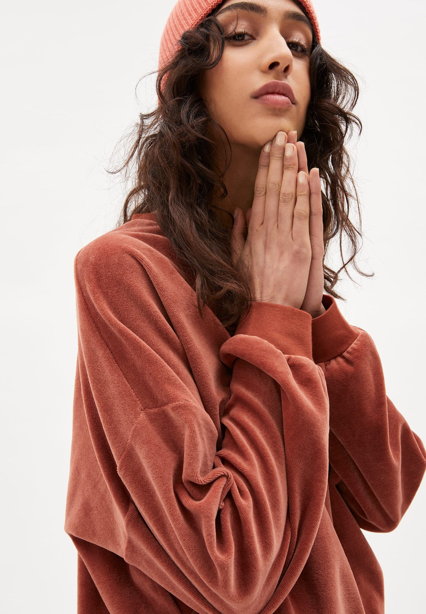 Sweatshirt velours vieux rose en coton bio - andaa copper glow