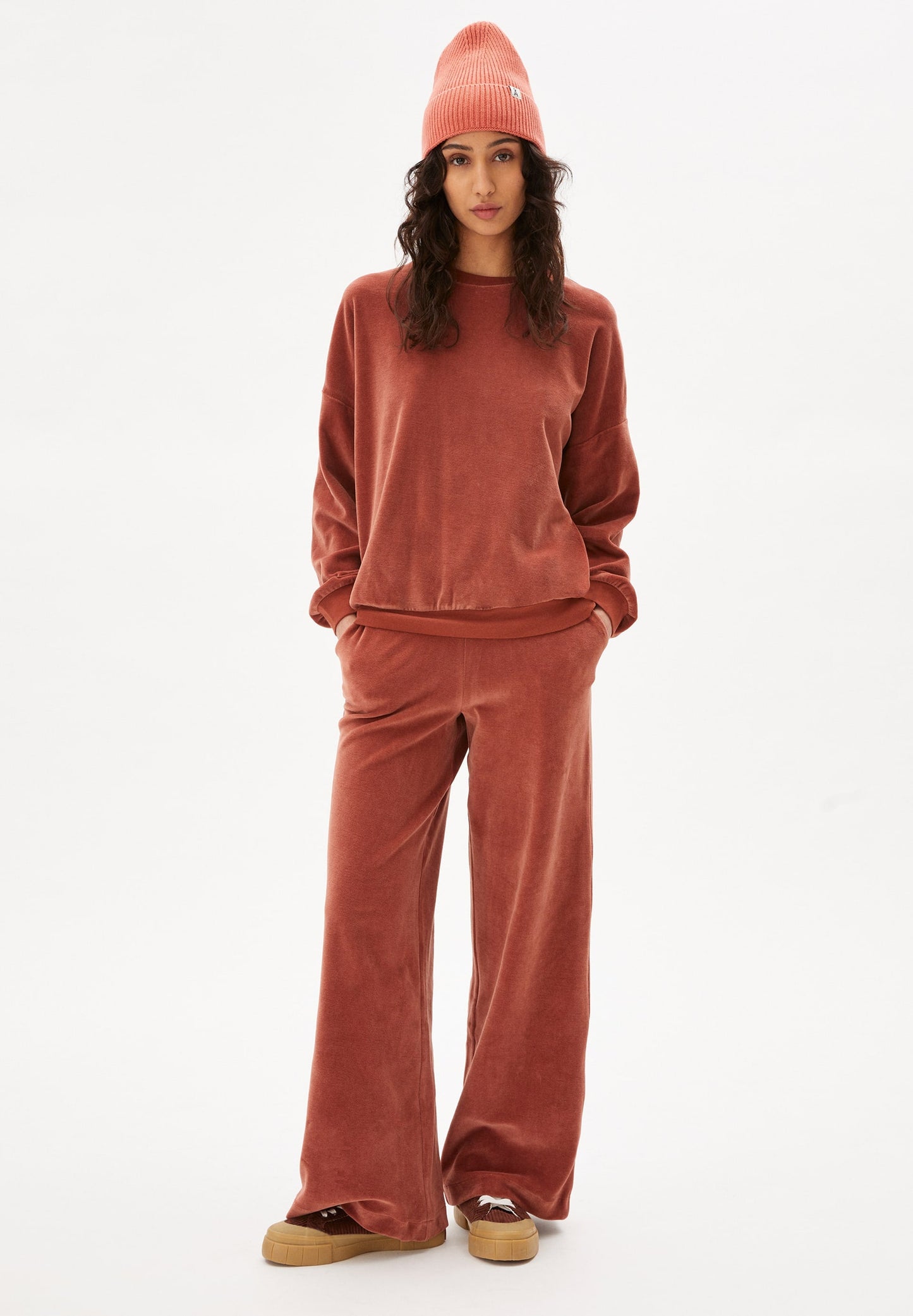 Pantalon ample velours vieux rose en coton bio - asteyaa copper glow