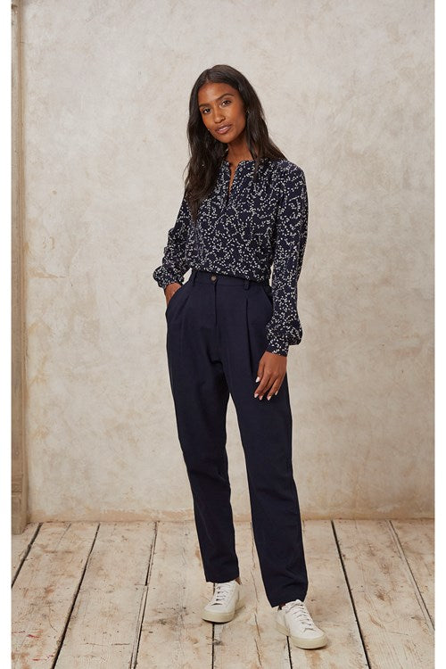 Pantalon cigarette marine en coton bio - annis twill trousers navy
