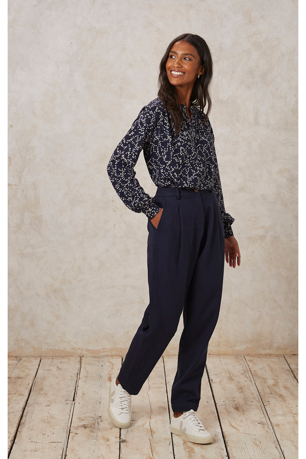 Pantalon cigarette marine en coton bio - annis twill trousers navy