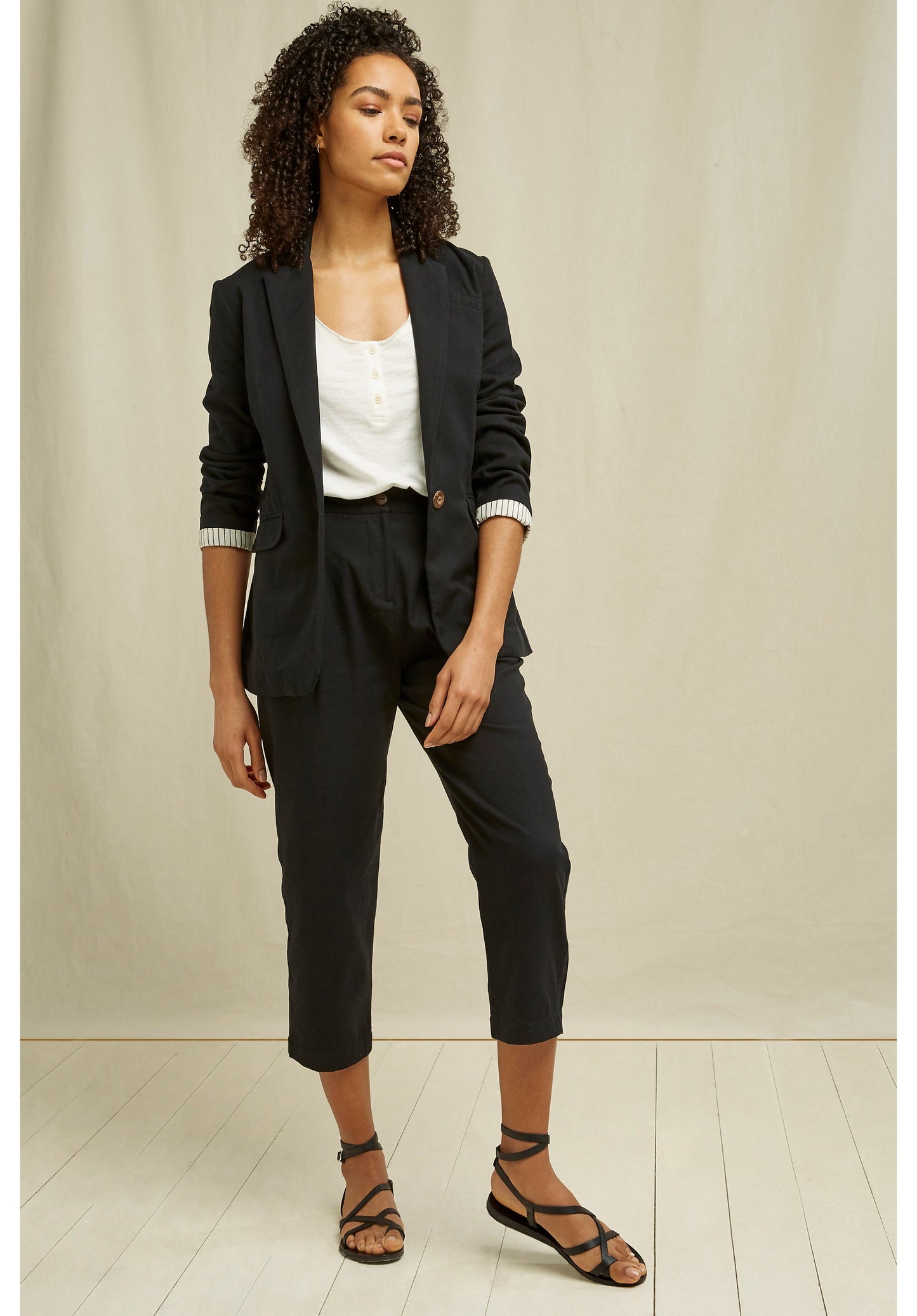 Pantalon droit noir en coton bio - Anwen