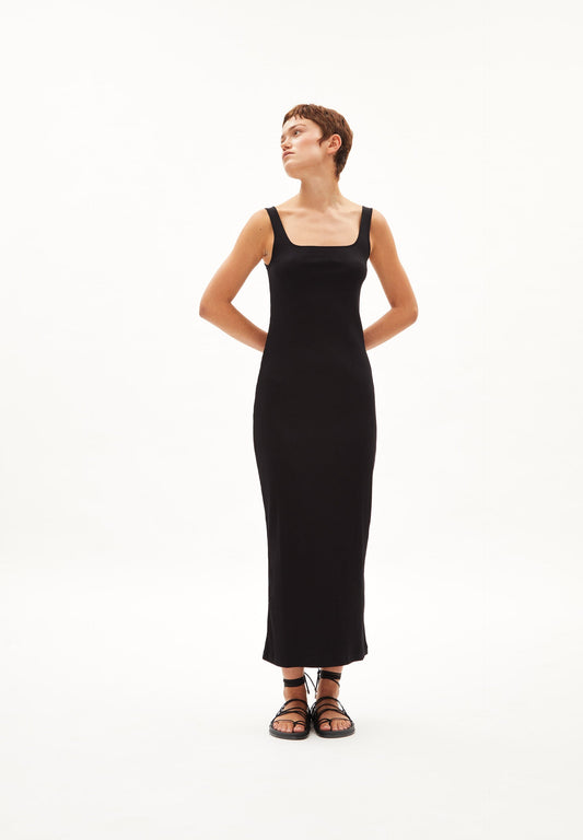 Robe longue noire côtelée en coton bio - arayaa black