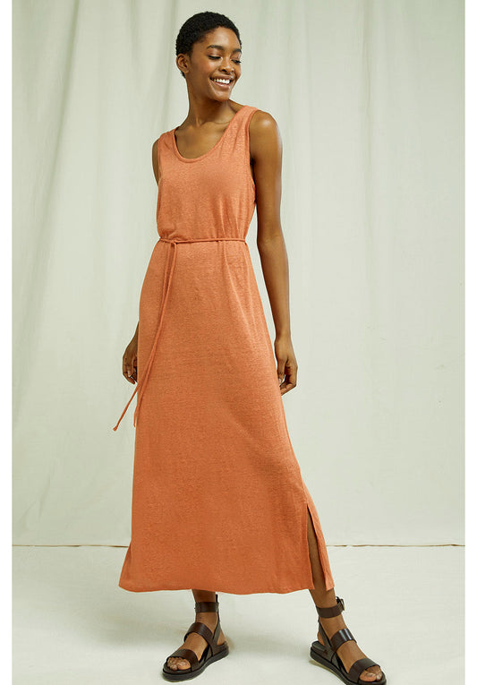 Robe légère longue orange en lin bio - Arden
