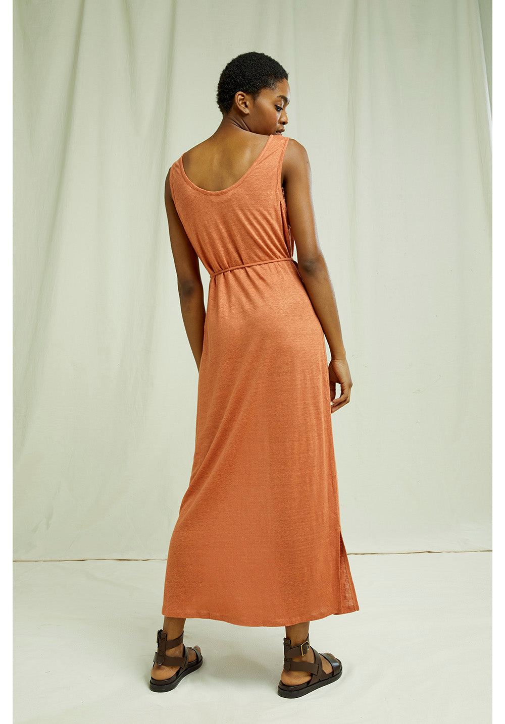 Robe légère longue orange en lin bio - Arden
