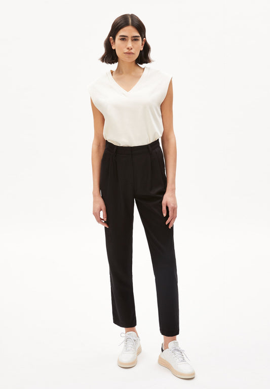 Pantalon à pinces noir en tencel - ARETAA