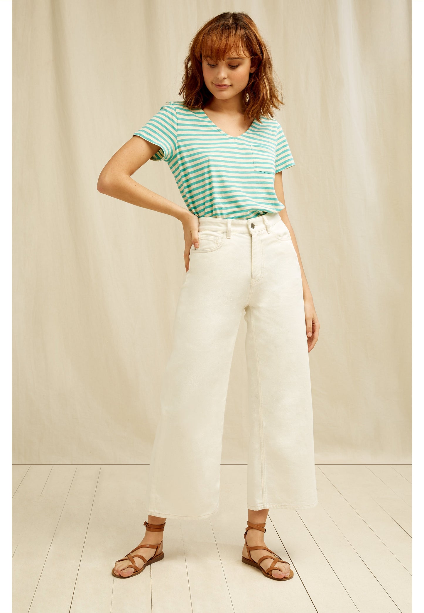Jean ample crème en coton bio - ariel
