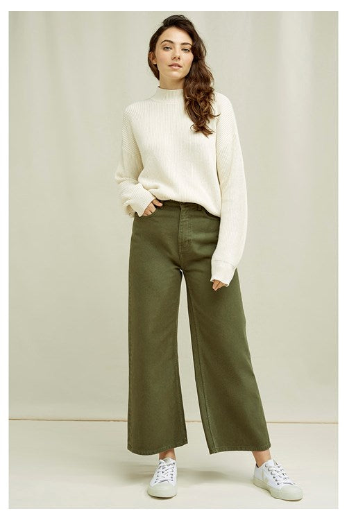 Pantalon en twill kaki ample en coton bio - Ariel