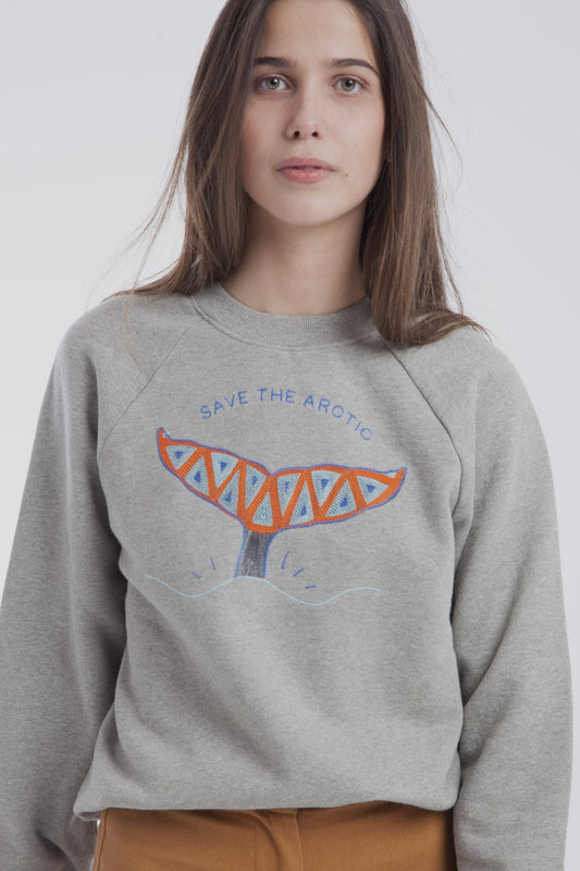 Sweat brodé gris en coton bio - Artic Raglan