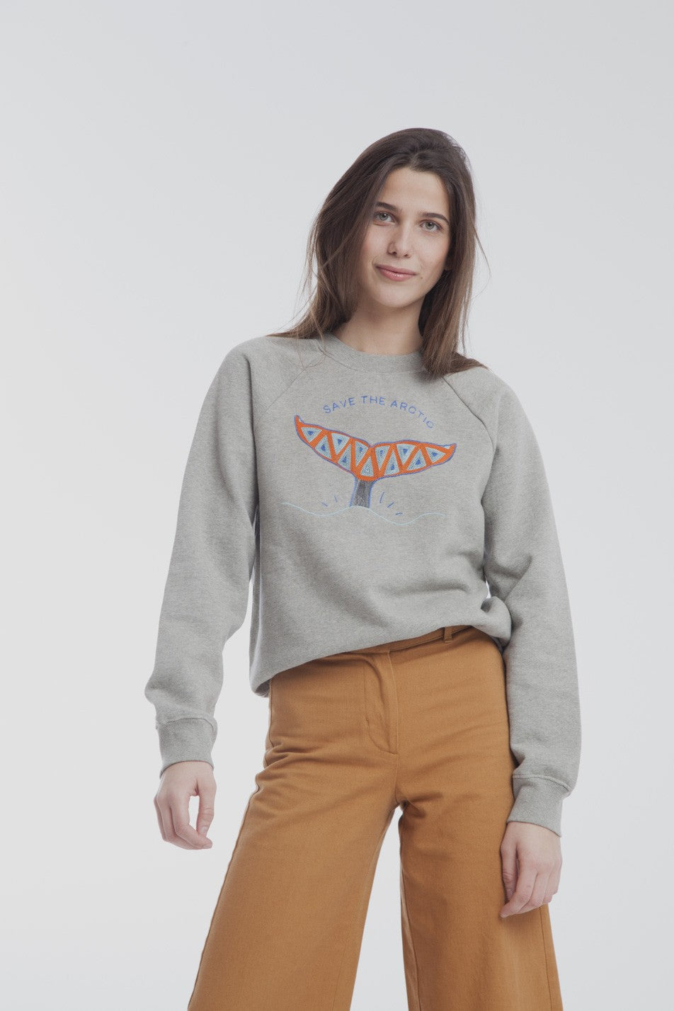 Sweat brodé gris en coton bio - Artic Raglan