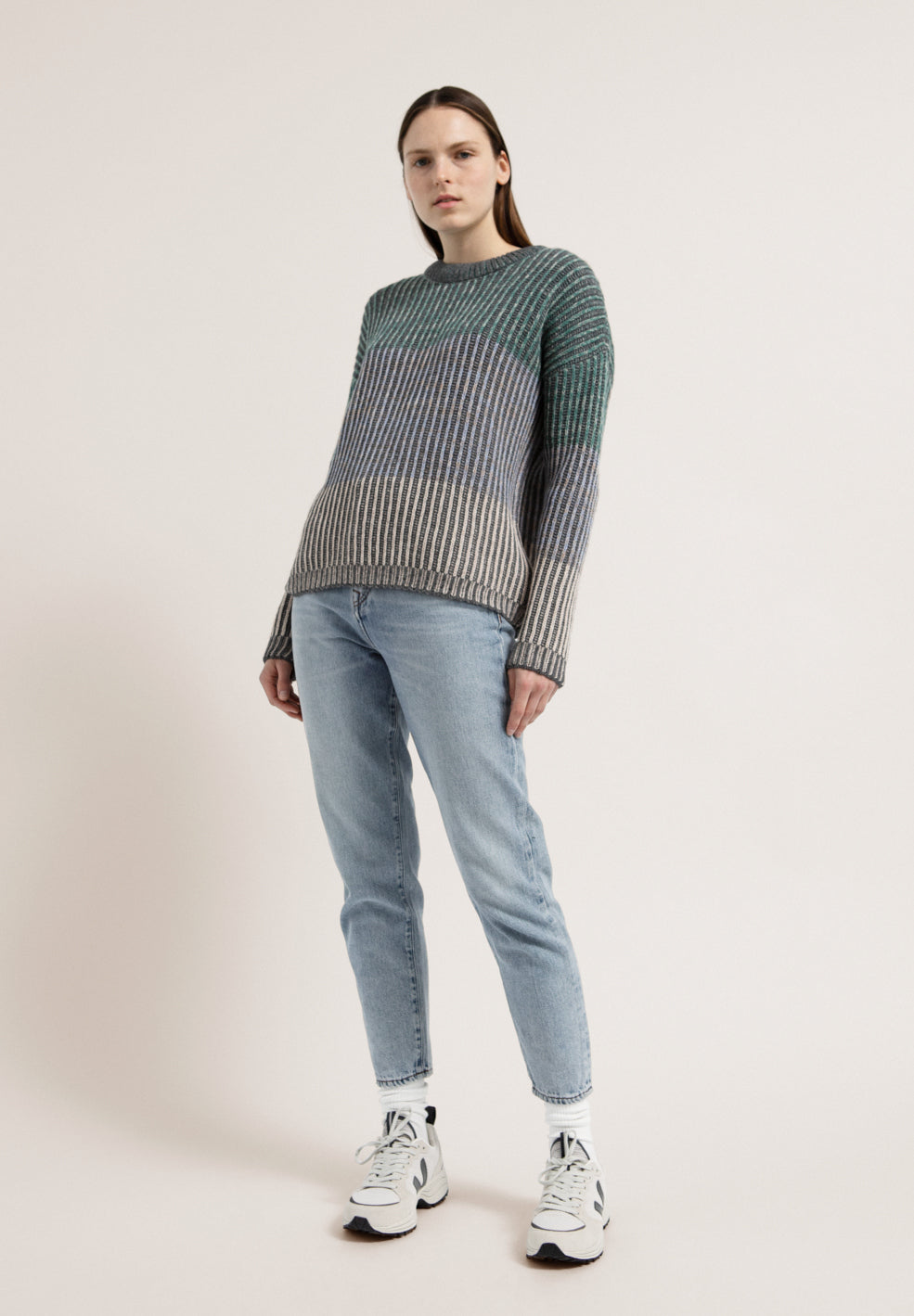 Pull multicolore en coton bio et laine bio - ARYAA MOULINE