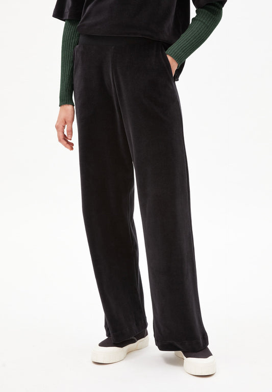 Pantalon ample noir velours en coton bio - asteyaa black