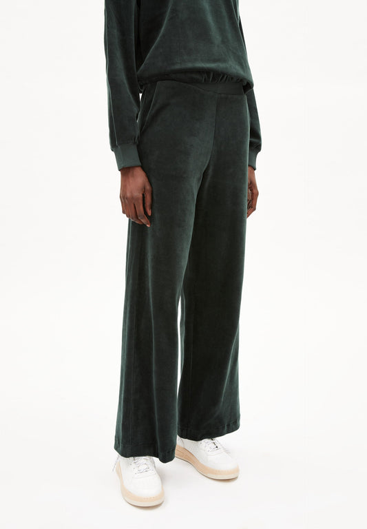 Pantalon ample en velours vert foncé en coton bio - asteyaa dark scarab