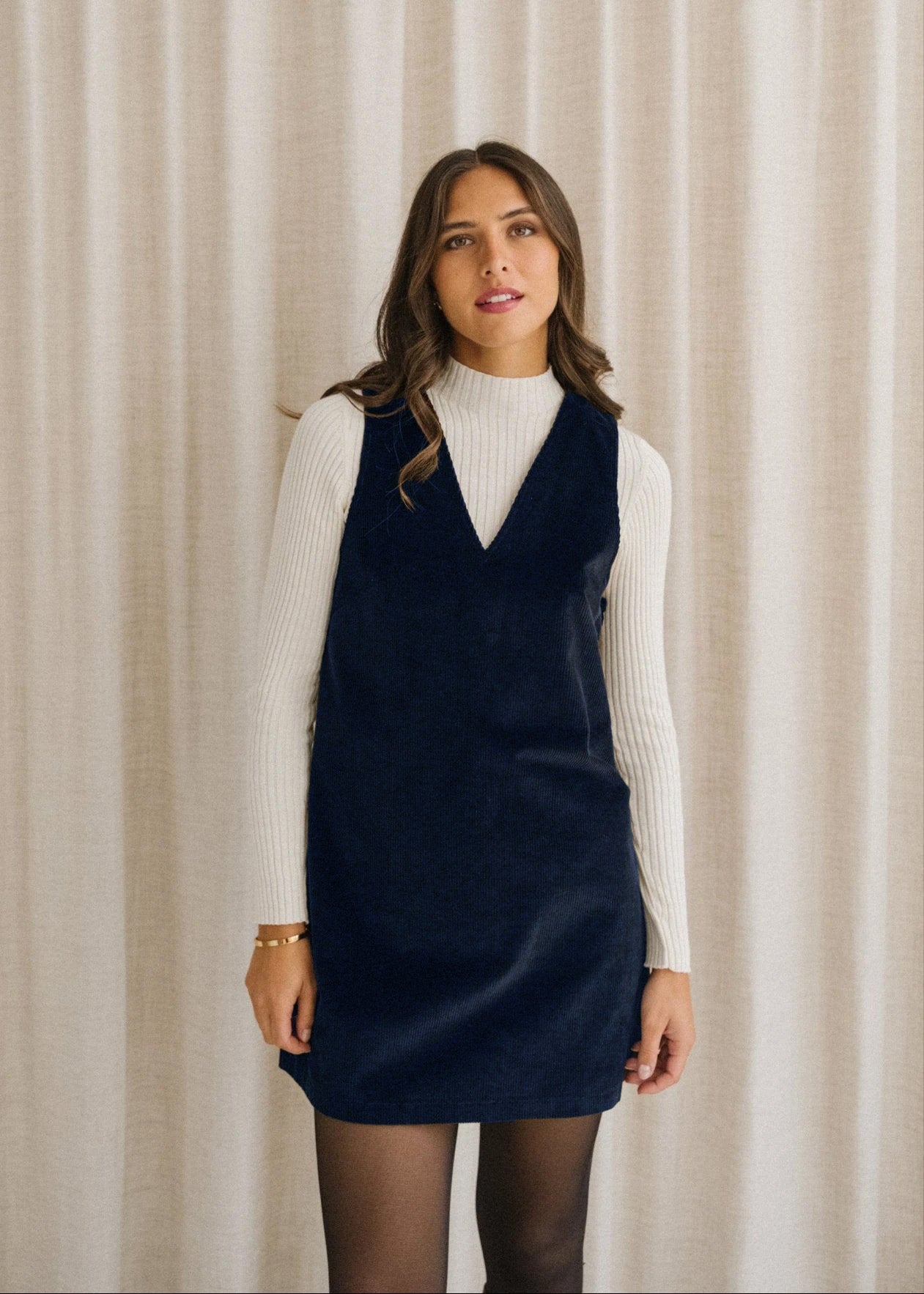 Robe chasuble velours en coton bio | marine "olympe"