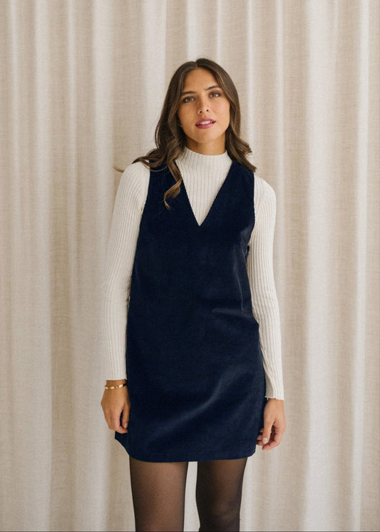 Robe chasuble velours en coton bio | marine "olympe"