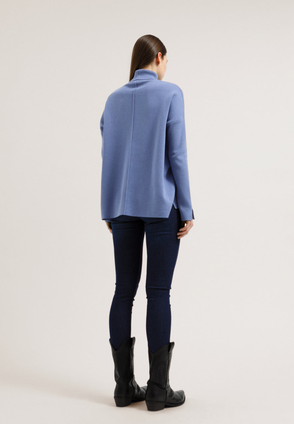 Pull ample col roulé bleu clair en coton bio - Ayakaa