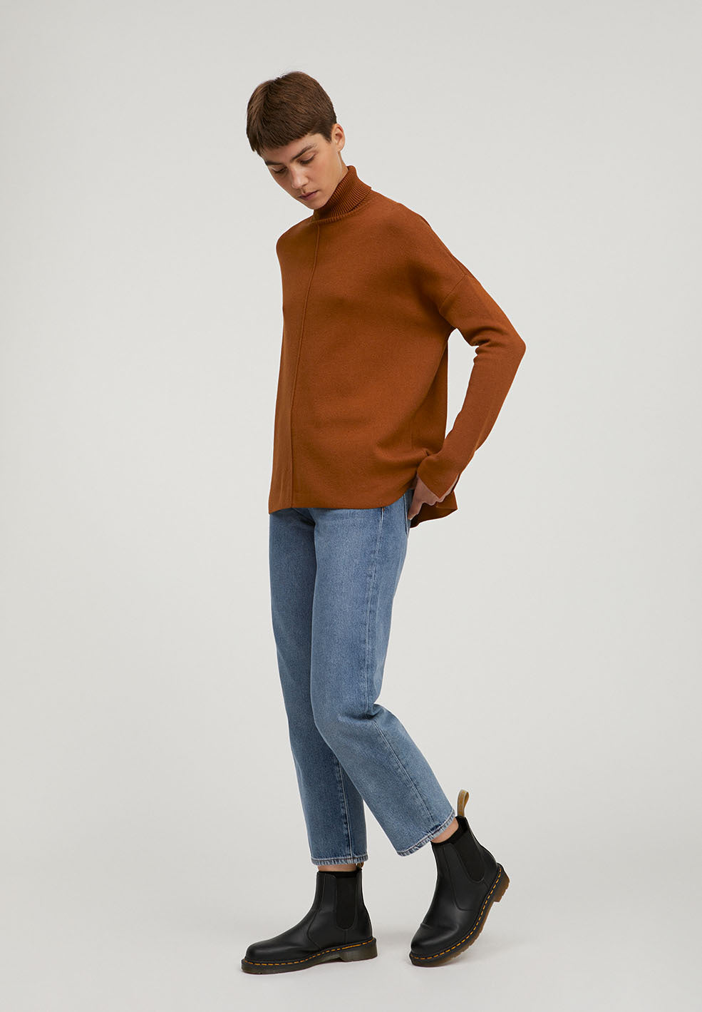Pull ample à col roulé terracotta en coton bio - Ayakaa