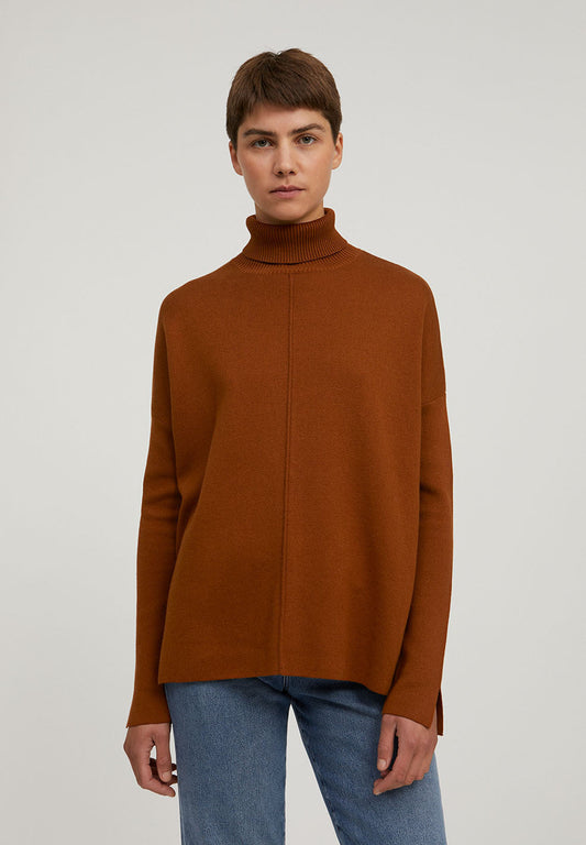 Pull ample à col roulé terracotta en coton bio - Ayakaa