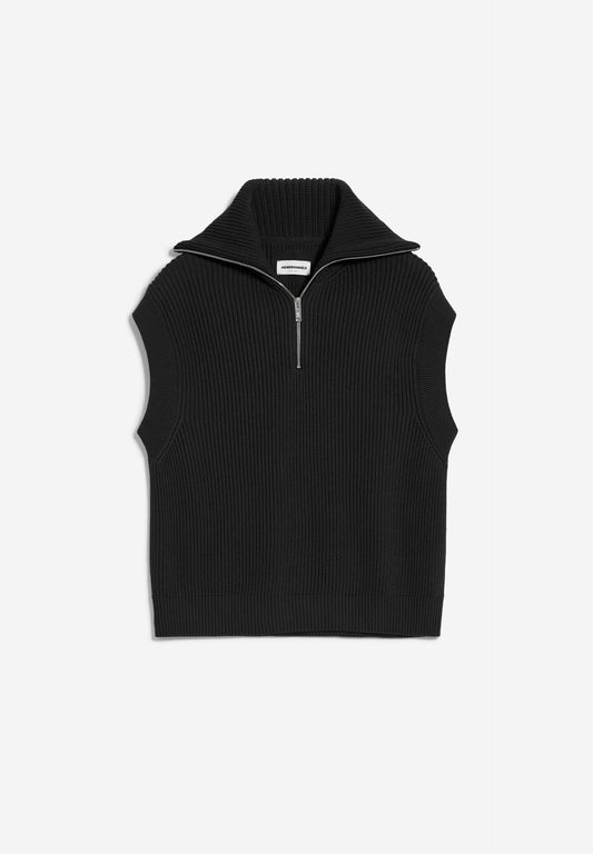 Pull col zippé sans manches en coton bio | noir "aylaa black"