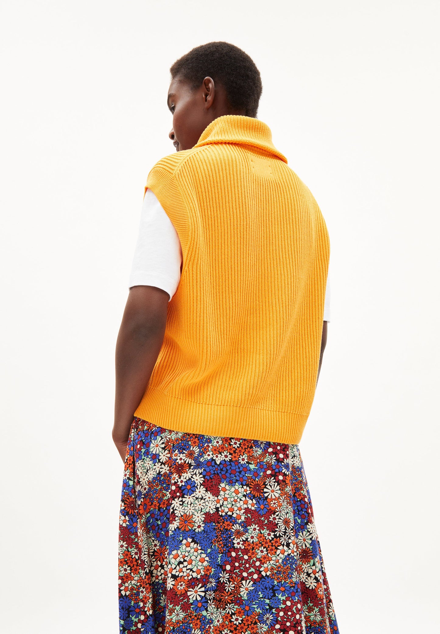 Pull col zippé sans manches orange en coton bio - aylaa  sunset