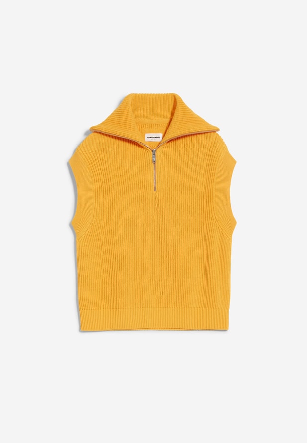 Pull col zippé sans manches orange en coton bio - aylaa  sunset