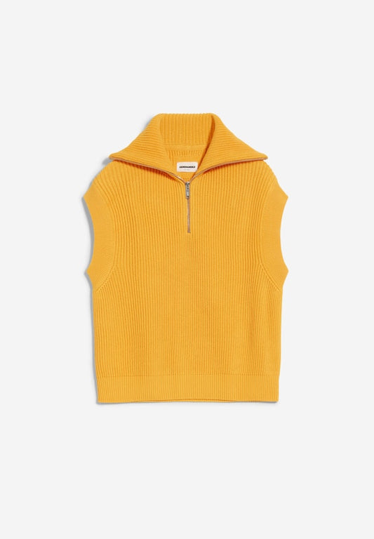 Pull col zippé sans manches orange en coton bio - aylaa  sunset