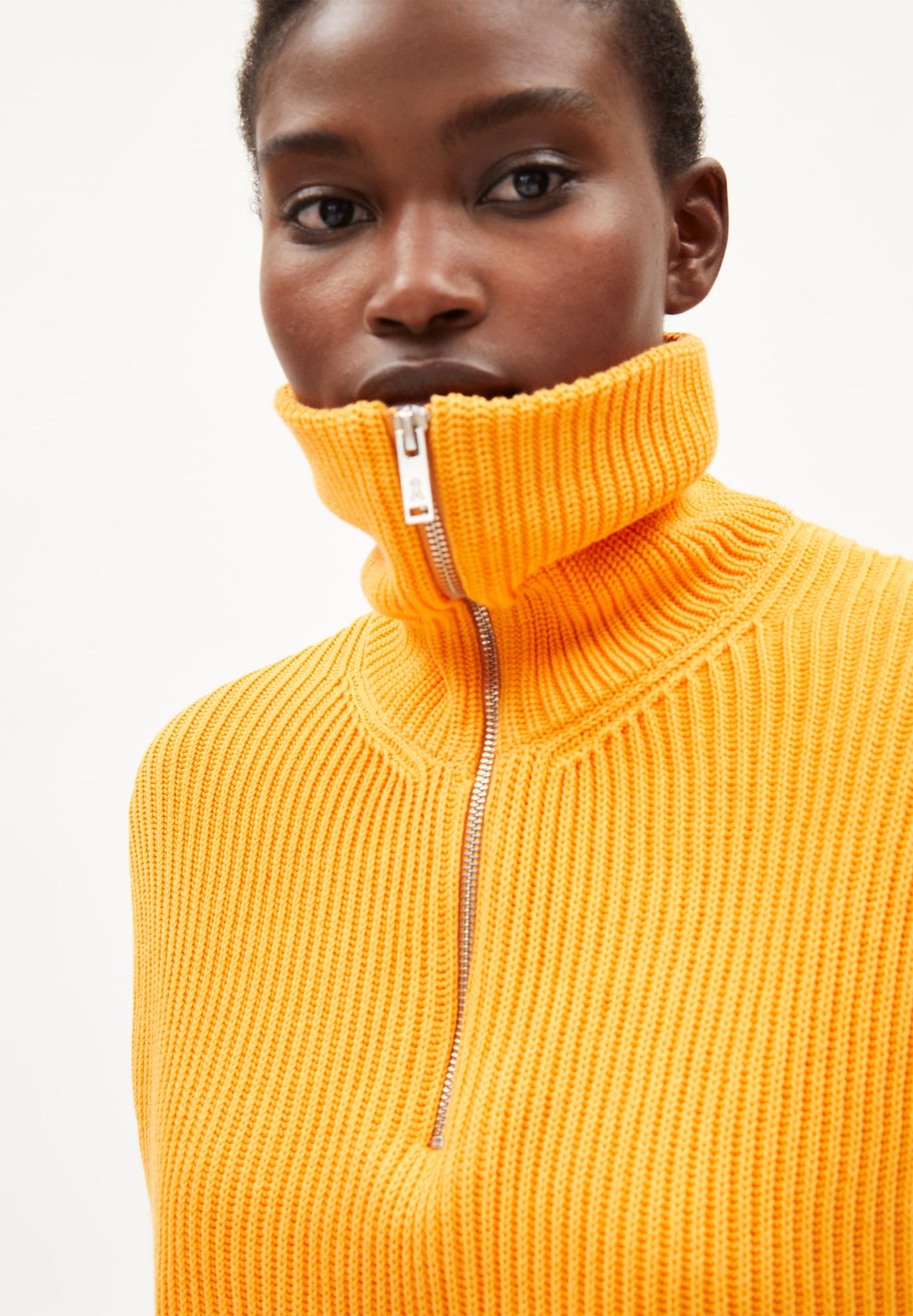 Pull col zippé sans manches orange en coton bio - aylaa  sunset