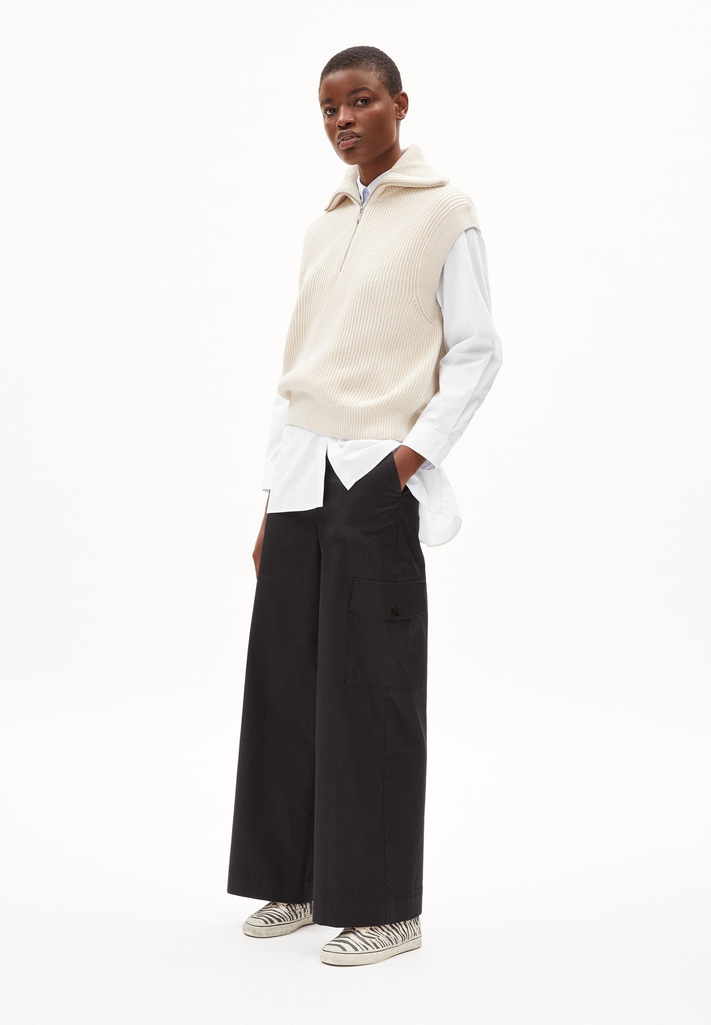 Pull col zippé sans manches  en coton bio | écru "aylaa undyed"