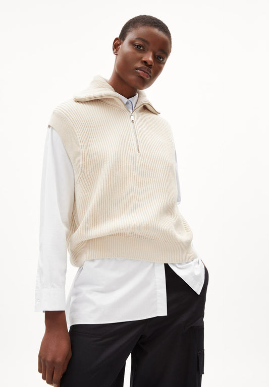 Pull col zippé sans manches  en coton bio | écru "aylaa undyed"