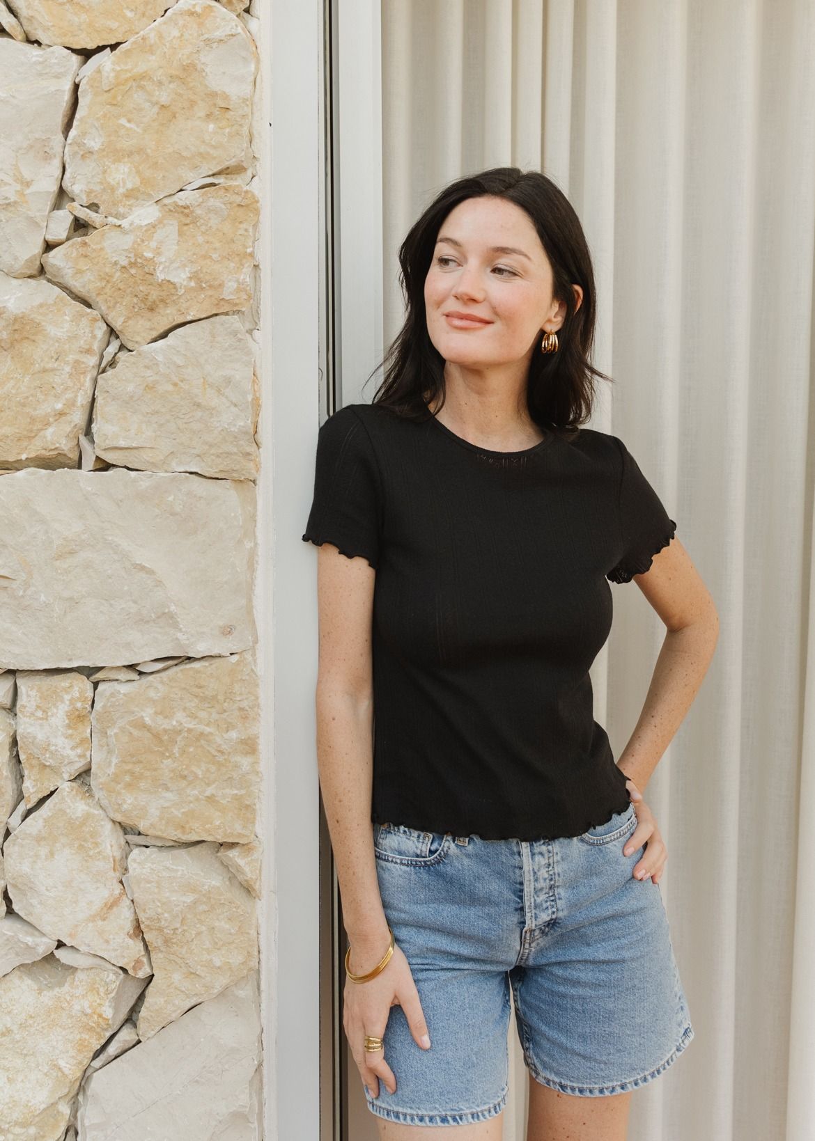 T-shirt pointelle upcyclé | noir | Noir